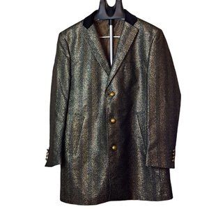 Tallia Sport Coat Men's Large Metallic Gold Black Chevron Print Velvet Collar